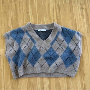 Zara Beige and Gray Knit Sweater Vest
